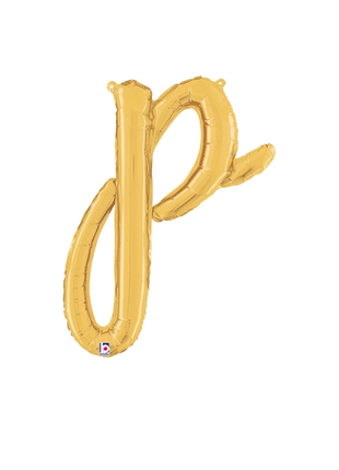 14in Betallic Air-Filled Gold Script Letter p Balloon - Joker Party Supply