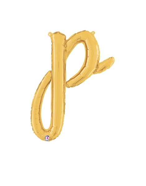 14in Betallic Air-Filled Gold Script Letter p Balloon - Joker Party Supply
