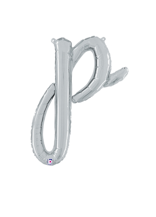 14in Betallic Air-Filled Silver Script Letter p Balloon - Joker Party Supply