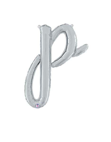 14in Betallic Air-Filled Silver Script Letter p Balloon - Joker Party Supply