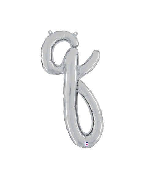 14in Betallic Air-Filled Silver Script Letter q Balloon - Joker Party Supply
