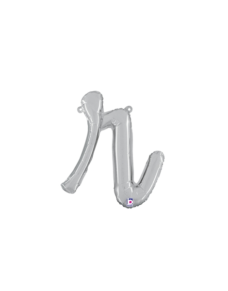 14in Betallic Air-Filled Silver Script Letter r Balloon - Joker Party Supply