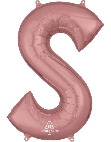 34in Anagram Rose Gold Letter S Balloon - Joker Party Supply