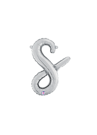 14in Betallic Air-Filled Silver Script Letter s Balloon - Joker Party Supply