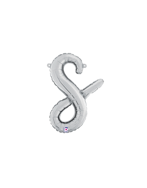 14in Betallic Air-Filled Silver Script Letter s Balloon - Joker Party Supply