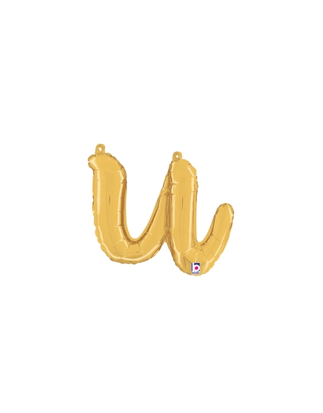 14in Betallic Air-Filled Gold Script Letter u Balloon - Joker Party Supply