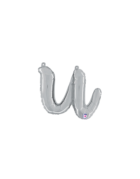 14in Betallic Air-Filled Silver Script Letter u Balloon - Joker Party Supply