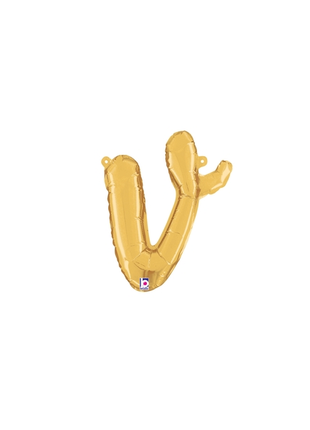 14in Betallic Air-Filled Gold Script Letter v Balloon - Joker Party Supply