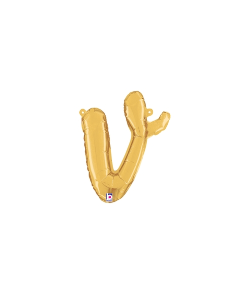 14in Betallic Air-Filled Gold Script Letter v Balloon - Joker Party Supply