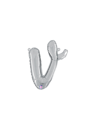 14in Betallic Air-Filled Silver Script Letter v Balloon - Joker Party Supply