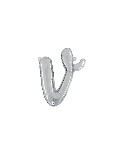 14in Betallic Air-Filled Silver Script Letter v Balloon - Joker Party Supply