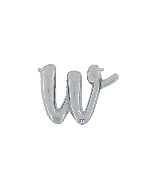 14in Betallic Air-Filled Silver Script Letter w Balloon - Joker Party Supply