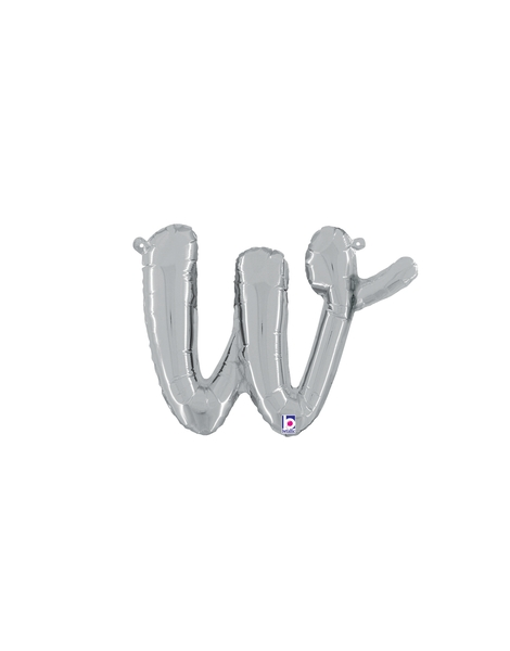 14in Betallic Air-Filled Silver Script Letter w Balloon - Joker Party Supply