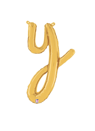 14in Betallic Air-Filled Gold Script Letter y Balloon - Joker Party Supply