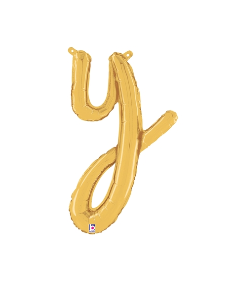14in Betallic Air-Filled Gold Script Letter y Balloon - Joker Party Supply