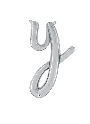 14in Betallic Air-Filled Silver Script Letter y Balloon - Joker Party Supply