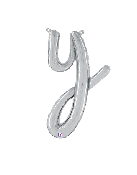 14in Betallic Air-Filled Silver Script Letter y Balloon - Joker Party Supply