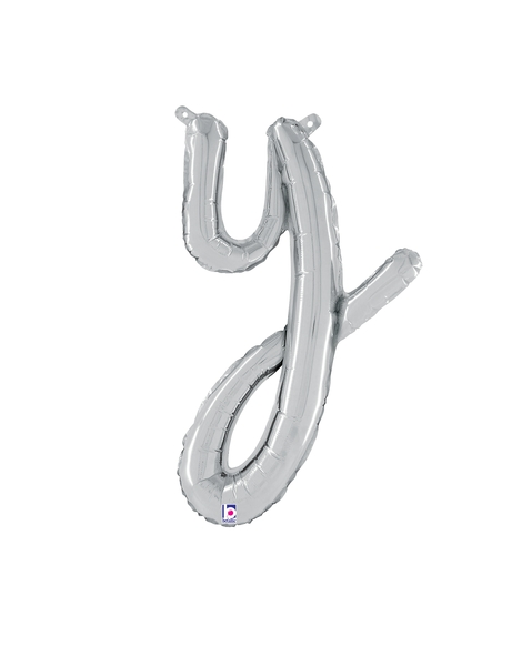 14in Betallic Air-Filled Silver Script Letter y Balloon - Joker Party Supply
