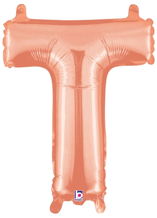 14in Betallic Air-Filled Rose Gold Letter T Balloon - Joker Party Supply