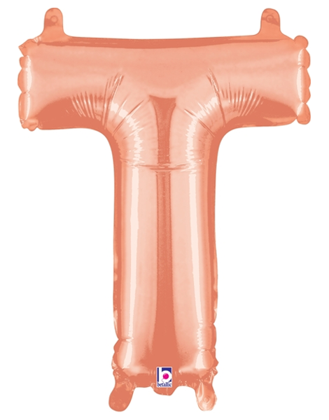 14in Betallic Air-Filled Rose Gold Letter T Balloon - Joker Party Supply