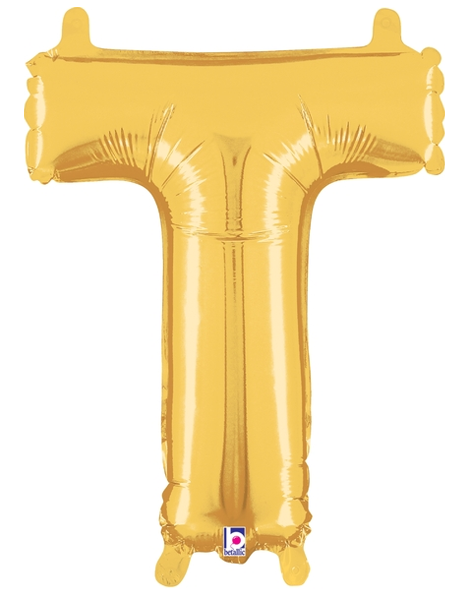 14in Betallic Air-Filled Gold Letter T Balloon - Joker Party Supply