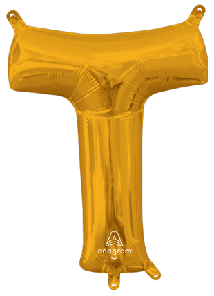16in Anagram Air-Filled Gold Letter T Balloon - Joker Party Supply
