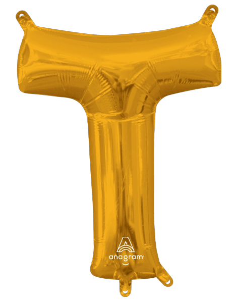 16in Anagram Air-Filled Gold Letter T Balloon - Joker Party Supply