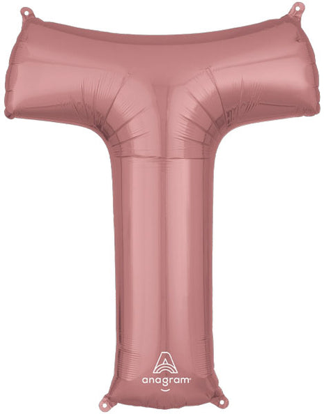 34in Anagram Rose Gold Letter T Balloon - Joker Party Supply