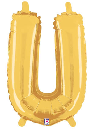 14in Betallic Air-Filled Gold Letter U Balloon - Joker Party Supply