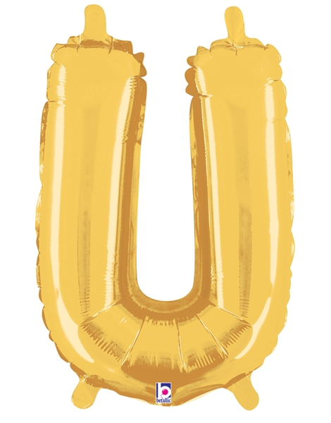 14in Betallic Air-Filled Gold Letter U Balloon - Joker Party Supply