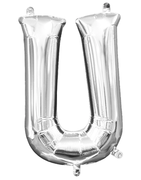 16in Anagram Air-Filled Silver Letter U Balloon - Joker Party Supply