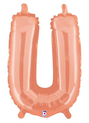 14in Betallic Air-Filled Rose Gold Letter U Balloon - Joker Party Supply