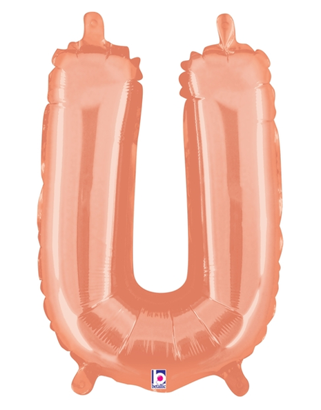 14in Betallic Air-Filled Rose Gold Letter U Balloon - Joker Party Supply