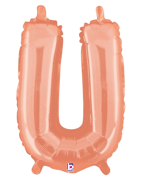 14in Betallic Air-Filled Rose Gold Letter U Balloon - Joker Party Supply