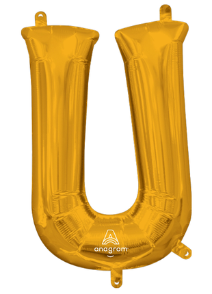 16in Anagram Air-Filled Gold Letter U Balloon - Joker Party Supply