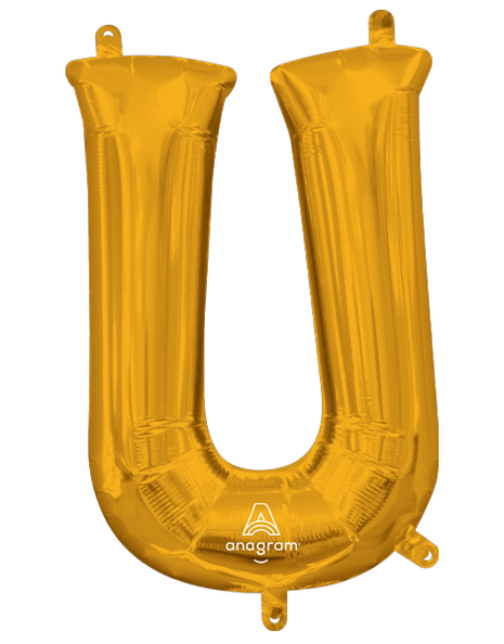16in Anagram Air-Filled Gold Letter U Balloon - Joker Party Supply