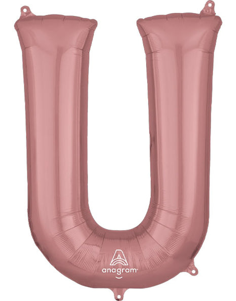 34in Anagram Rose Gold Letter U Balloon - Joker Party Supply