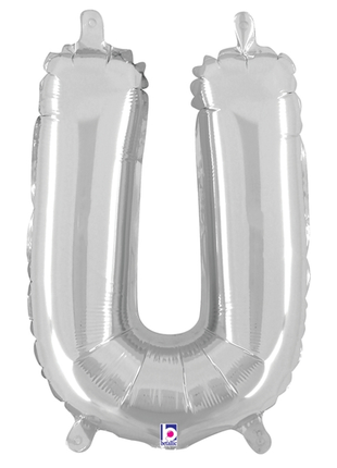 14in Betallic Air-Filled Silver Letter U Balloon - Joker Party Supply