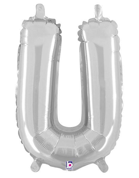 14in Betallic Air-Filled Silver Letter U Balloon - Joker Party Supply