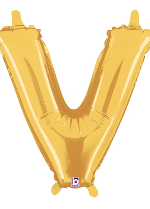 14in Betallic Air-Filled Gold Letter V Balloon - Joker Party Supply