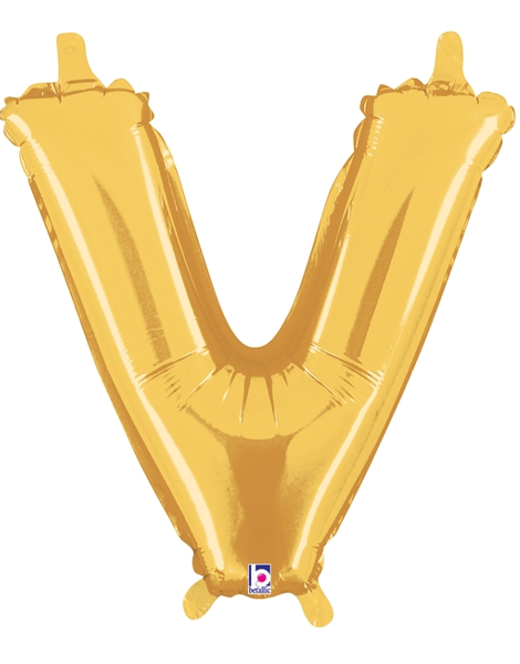 14in Betallic Air-Filled Gold Letter V Balloon - Joker Party Supply