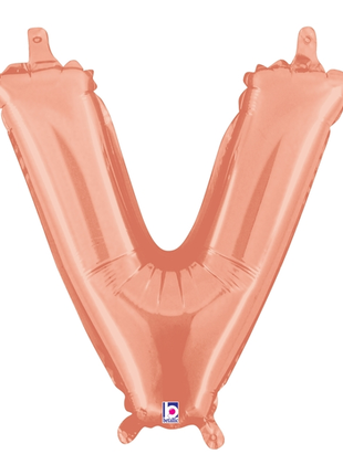14in Betallic Air-Filled Rose Gold Letter V Balloon - Joker Party Supply