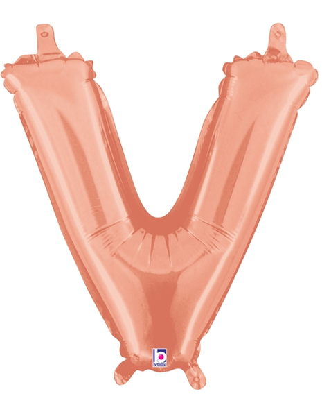 14in Betallic Air-Filled Rose Gold Letter V Balloon - Joker Party Supply