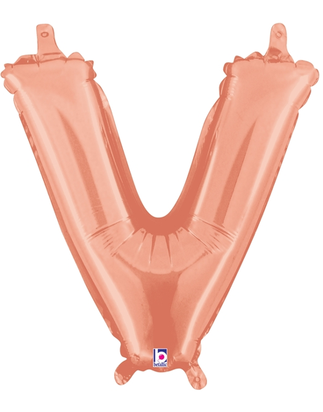 14in Betallic Air-Filled Rose Gold Letter V Balloon - Joker Party Supply