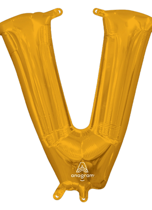16in Anagram Air-Filled Gold Letter V Balloon - Joker Party Supply