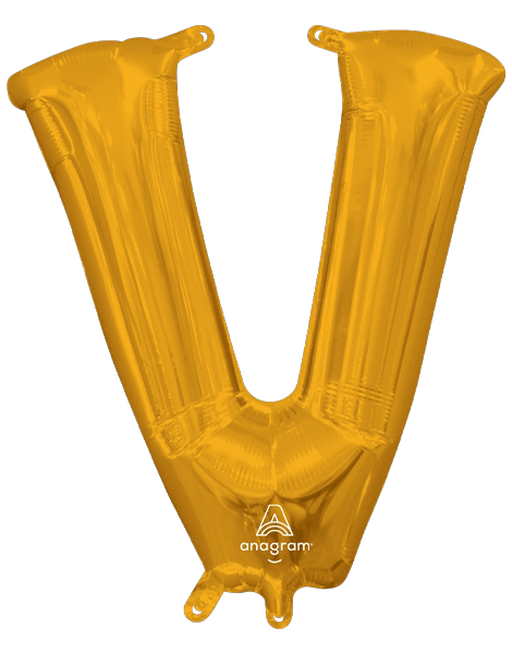 16in Anagram Air-Filled Gold Letter V Balloon - Joker Party Supply