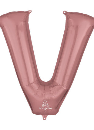 34in Anagram Rose Gold Letter V Balloon - Joker Party Supply