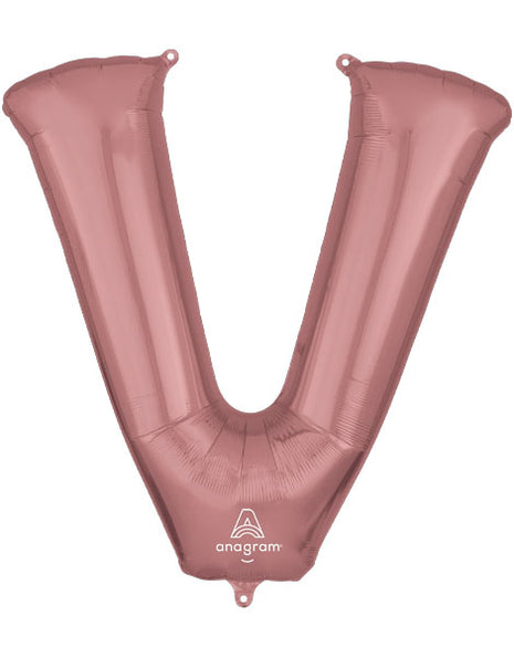 34in Anagram Rose Gold Letter V Balloon - Joker Party Supply