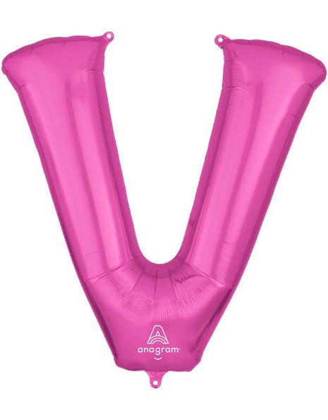 34in Anagram Pink Letter V Balloon - Joker Party Supply