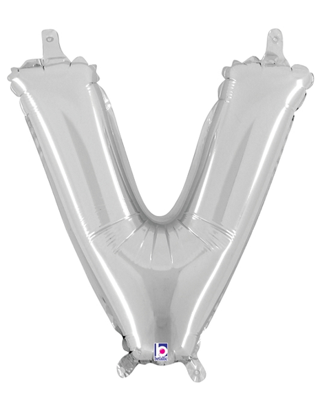 14in Betallic Air-Filled Silver Letter V Balloon - Joker Party Supply